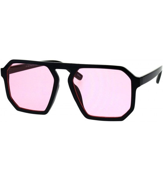 Rectangular Mens Robotic Futuristic Racer Plastic Retro Pop Color Lens Sunglasses - Black Pink - CA18EMM7W9M $18.38