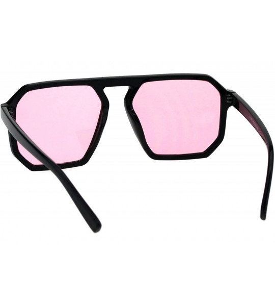 Rectangular Mens Robotic Futuristic Racer Plastic Retro Pop Color Lens Sunglasses - Black Pink - CA18EMM7W9M $18.38