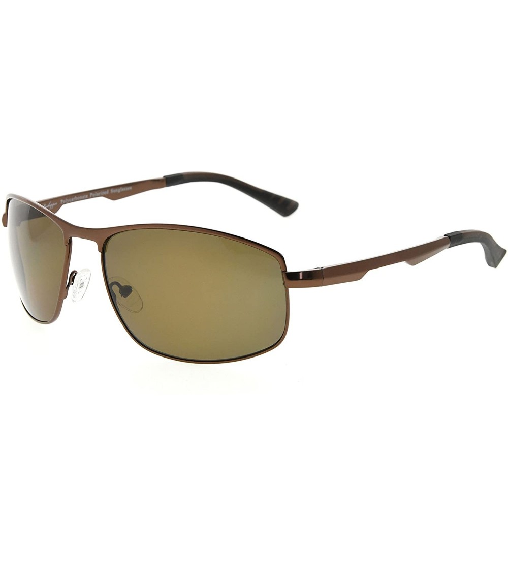 Rectangular Metal Frame Spring Hinges Polycarbonate Lens Polarized Sunglasses Men Women - Brown/Brown Lens - CU18E8TXN32 $55.43