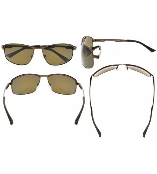 Rectangular Metal Frame Spring Hinges Polycarbonate Lens Polarized Sunglasses Men Women - Brown/Brown Lens - CU18E8TXN32 $55.43