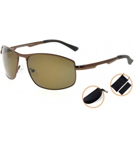 Rectangular Metal Frame Spring Hinges Polycarbonate Lens Polarized Sunglasses Men Women - Brown/Brown Lens - CU18E8TXN32 $55.43