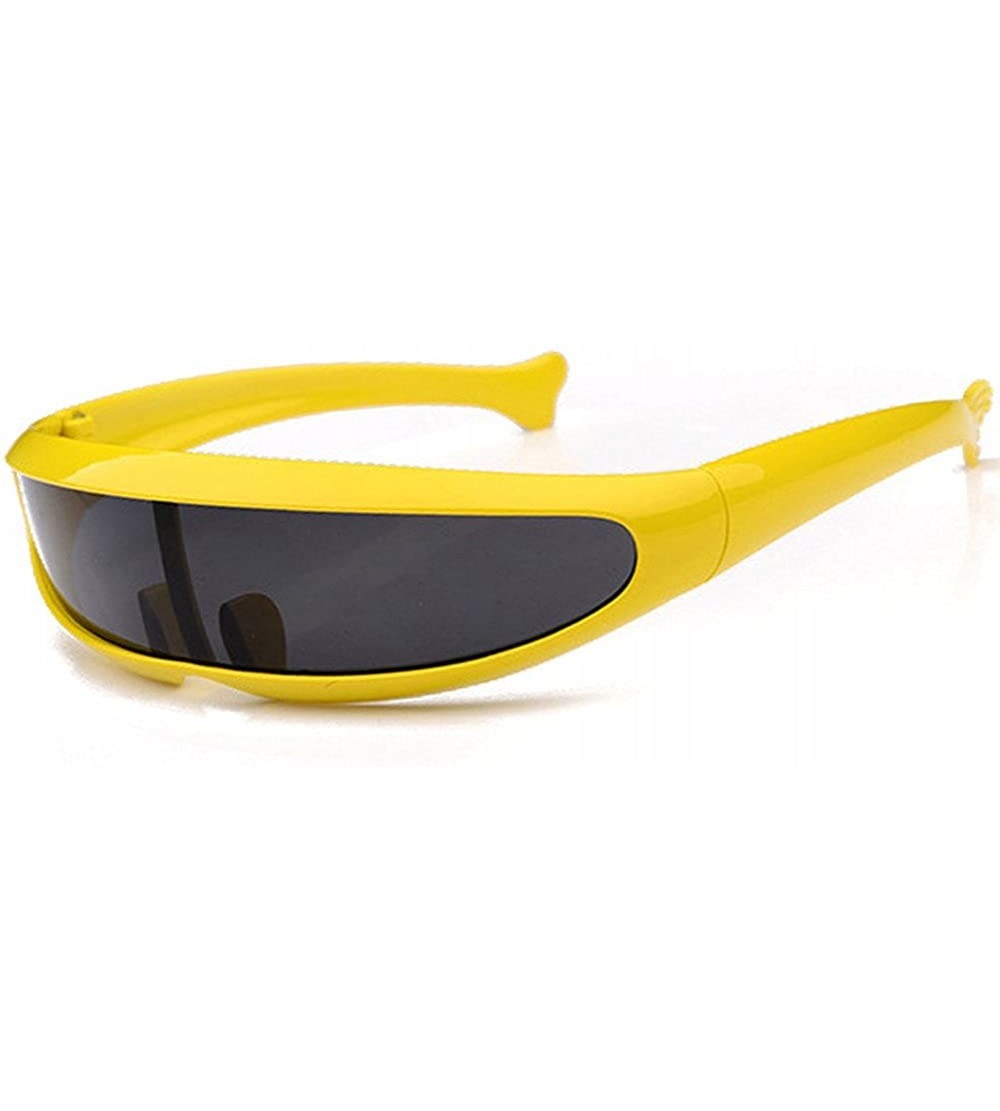 Goggle Futuristic Cyclops Monoblock Shield Mirrored Sunglasses UV400 Night Vision - Yellow - CD18EDSLAMH $22.24