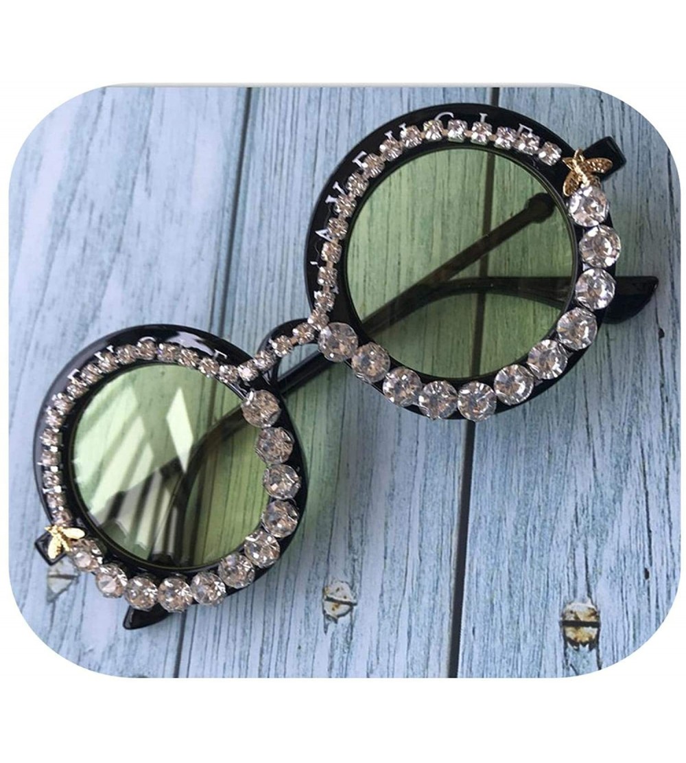 Round Gorgeous Women Sunglasses Crystal Diamond Handmade Round Eyewear UV400 Mirror Lens Flower Summer Sun Glasses - C0199C0S...