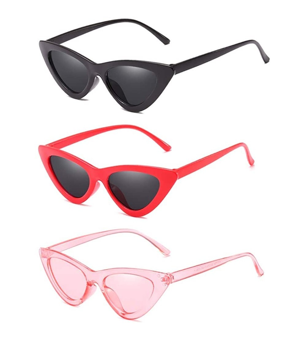 Square Cat Eye Sunglasses for Women VintageRetro Style Plastic Frame UV 400 Protection - Black-red-transparent Pink - C018S5T...
