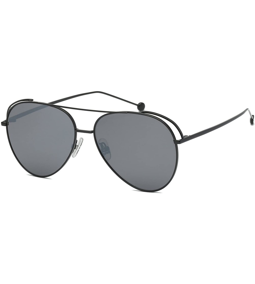 Oversized Ada Unisex Aviator Sunglasses Anti-UV Mirrored Lens Oversize Metal Frame-Black Frame/Grey Lens - C8180OZTMMA $44.13