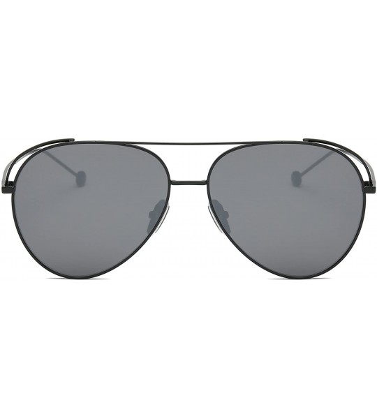 Oversized Ada Unisex Aviator Sunglasses Anti-UV Mirrored Lens Oversize Metal Frame-Black Frame/Grey Lens - C8180OZTMMA $44.13