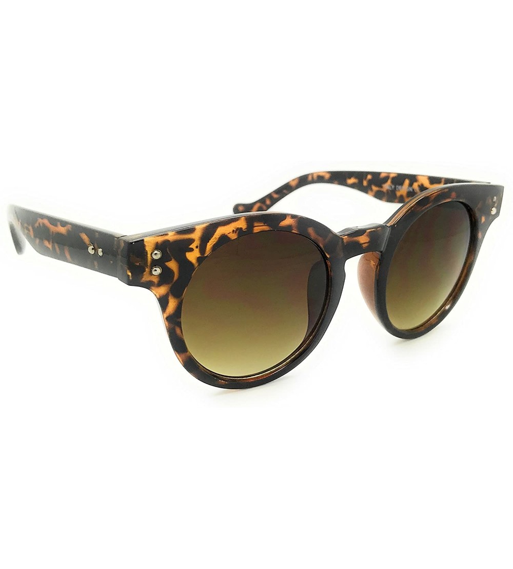 Round Classic Round Retro Sunglasses - Brown - CZ17YWI5DSI $18.30