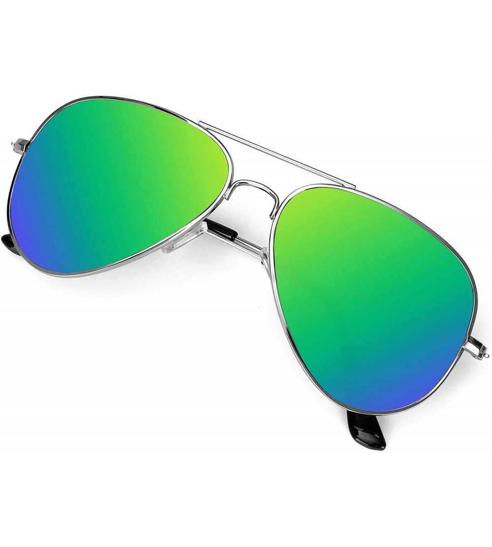 Aviator Aviator Sunglasses Men Women Lightweight - Green/Silver - C618S449XMT $27.31