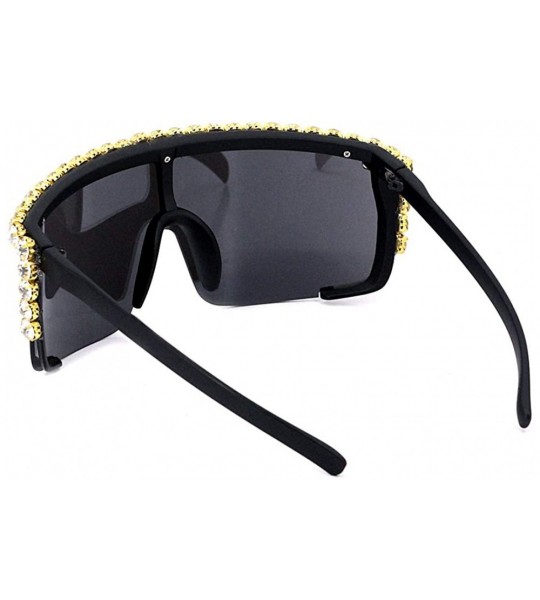 Wrap Rhinestone Oversize Shield Visor Sunglasses Flat Top Mirrored Mono Lens - Silver Mirror - CS19DSHLQ9W $30.49