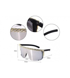 Wrap Rhinestone Oversize Shield Visor Sunglasses Flat Top Mirrored Mono Lens - Silver Mirror - CS19DSHLQ9W $30.49