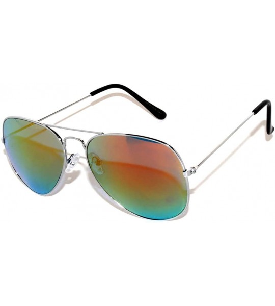 Aviator Aviator Style Sunglasses Colored Lens Metal Frame UV 400 Men Women - Silver Frame Red Mirrored Lens - C011T6BPJST $17.37