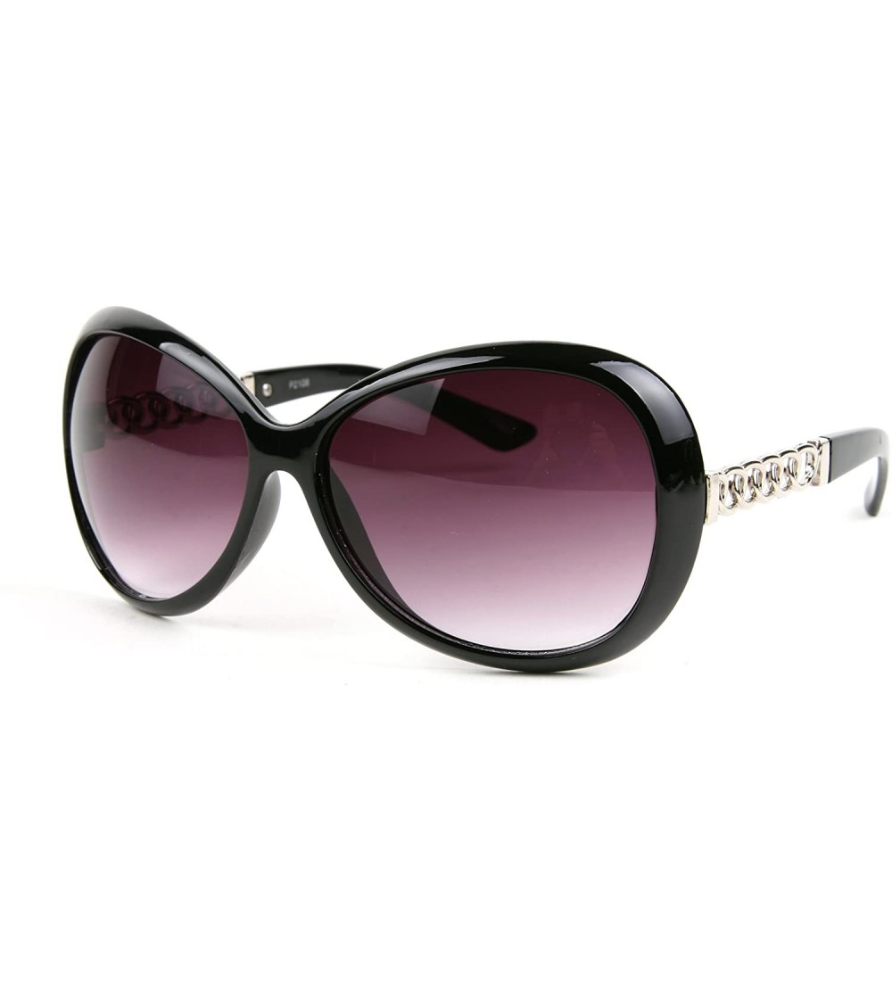 Oversized Designed Metal Frame Woman Fashion Oversized Sunglasses P2108 (Black Frame-GradientSmoke lens) - CO11EPFXTN3 $18.54