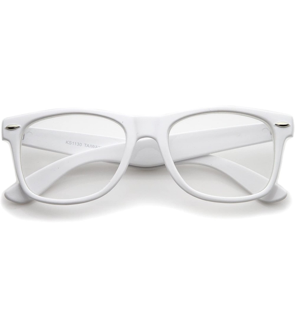 Square Retro Wide Arm Square Clear Lens Horn Rimmed Eyeglasses 54mm - White / Clear - CP12N2ZG9G9 $18.97