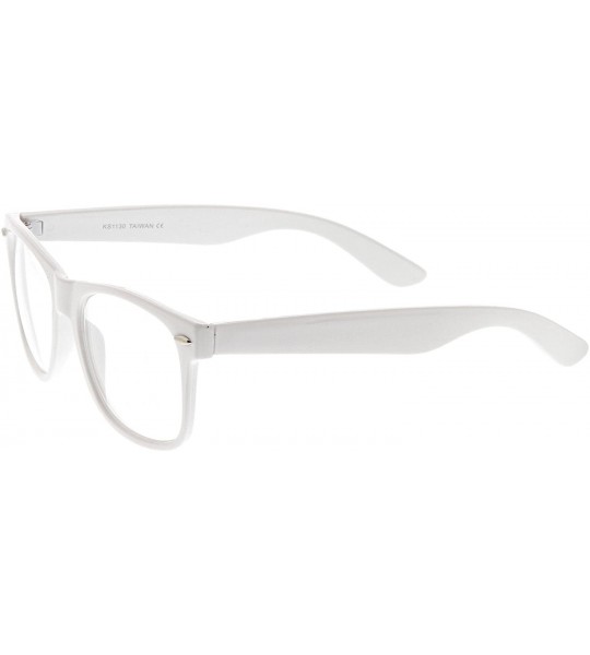 Square Retro Wide Arm Square Clear Lens Horn Rimmed Eyeglasses 54mm - White / Clear - CP12N2ZG9G9 $18.97