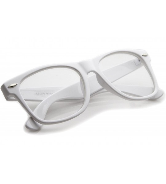 Square Retro Wide Arm Square Clear Lens Horn Rimmed Eyeglasses 54mm - White / Clear - CP12N2ZG9G9 $18.97