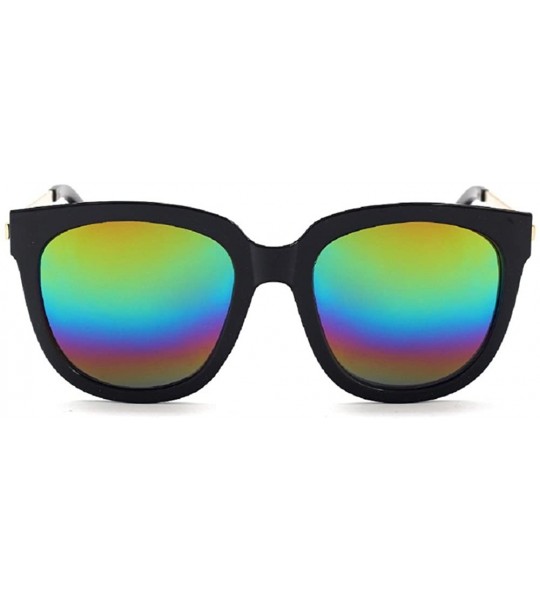 Oversized Unisex JTS9244 Oversized Thick Rim Metal Temple Aviator Sunglasses - C3-black+rainbow - CM12ECR35CN $18.64