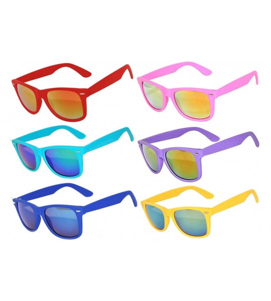 Wayfarer Retro Vintage Sunglasses Colorful Mirror Lens Matte Frame 3-5-6-10 Pairs. - 6_pack - CX1238YSAT3 $31.25