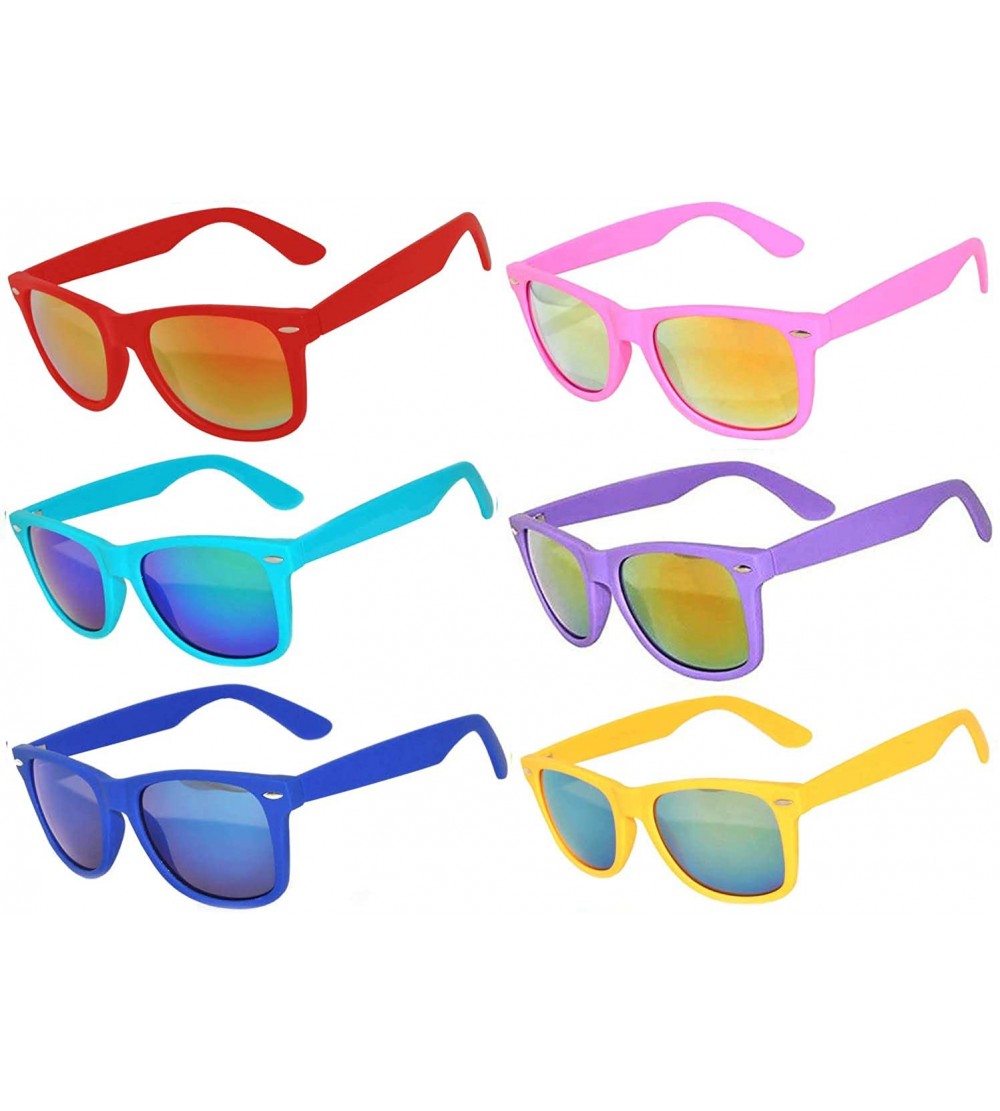 Wayfarer Retro Vintage Sunglasses Colorful Mirror Lens Matte Frame 3-5-6-10 Pairs. - 6_pack - CX1238YSAT3 $31.25