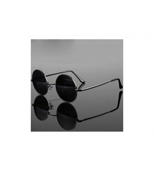 Round Retro Classic Vintage Round Polarized Sunglasses Men Sun Glasses Women Metal Frame Black Lens Eyewear Driving - C21984A...