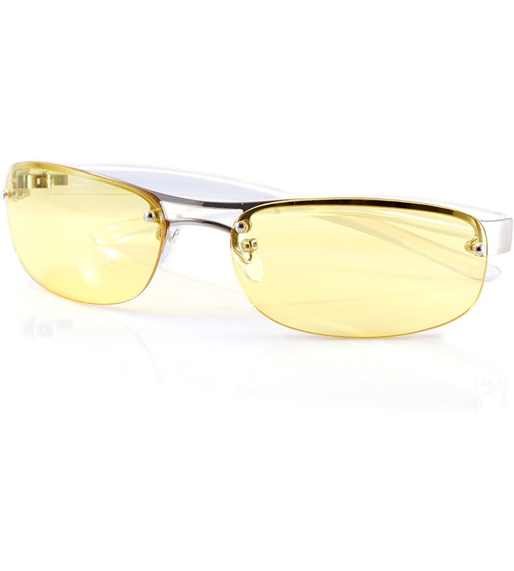 Round Semi-Rimless Color Tinted Clear Arm Eyeglasses Wrap Sunglasses A218 - Yellow - CW18GZQYATR $25.12