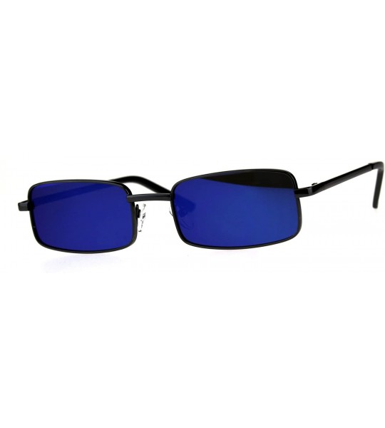 Rectangular Mens Retro Vintage Narrow Rectangular OG Mirror Lens Sunglasses - Gunmetal Blue - C718CGNG6R6 $23.69