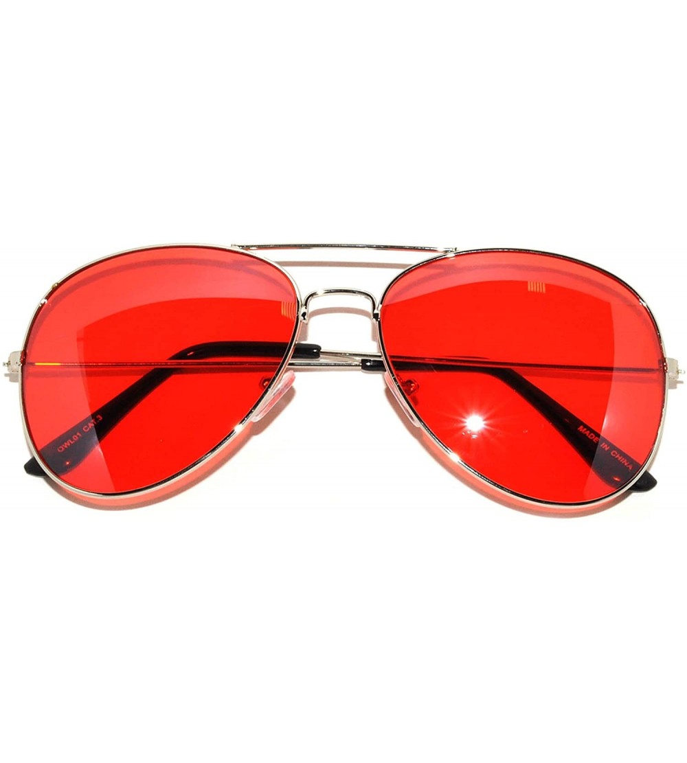 Aviator Classic Aviator Style Colored Lens Sunglasses Colored Metal Frame UV 400 - L Red - CE11Q5MEV4P $19.23