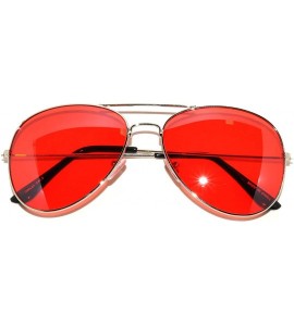 Aviator Classic Aviator Style Colored Lens Sunglasses Colored Metal Frame UV 400 - L Red - CE11Q5MEV4P $19.23