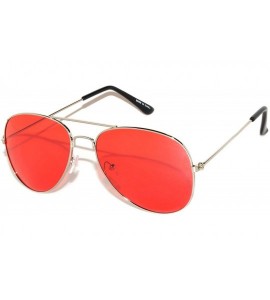 Aviator Classic Aviator Style Colored Lens Sunglasses Colored Metal Frame UV 400 - L Red - CE11Q5MEV4P $19.23