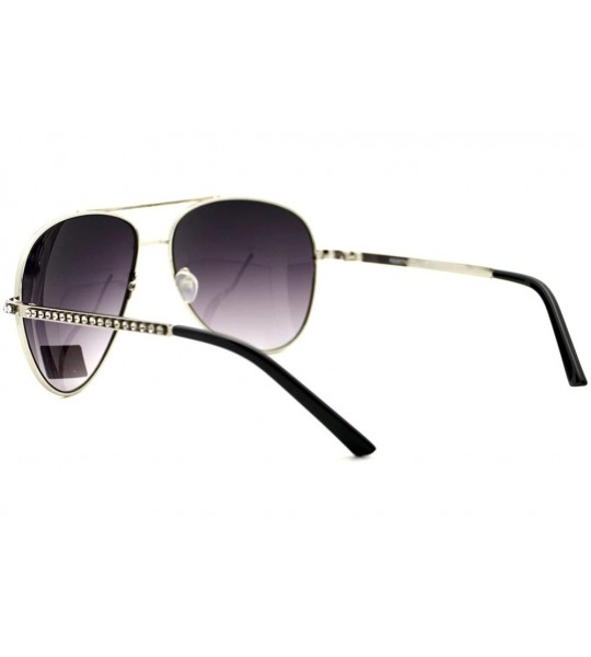 Aviator Womens Aviator Sunglasses Rhinestones Design Temple Metal Frame UV 400 - Silver - CS188K9GX9C $19.70