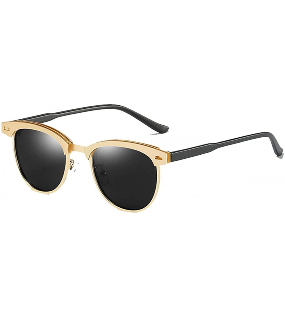 Round Retro Semi Rimless Round Polarized Sunglasses for Women Men Brand Sun Glasses - 02gold Frame Black Lens - CT18HC098R2 $...