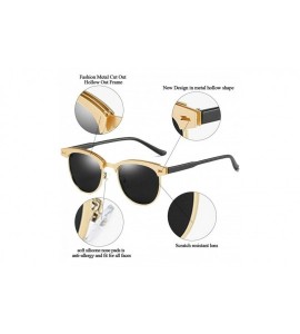 Round Retro Semi Rimless Round Polarized Sunglasses for Women Men Brand Sun Glasses - 02gold Frame Black Lens - CT18HC098R2 $...