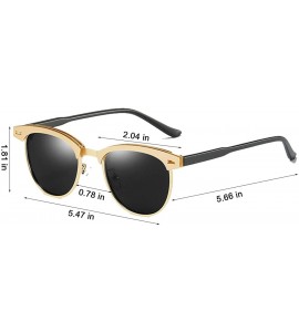 Round Retro Semi Rimless Round Polarized Sunglasses for Women Men Brand Sun Glasses - 02gold Frame Black Lens - CT18HC098R2 $...