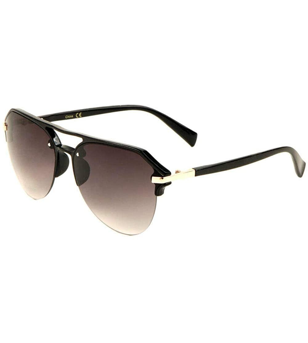 Aviator Luxury Half Rim Retro Pilot Aviator Sunglasses - Glossy Black & Gold Frame - CL18WM78SDK $19.25