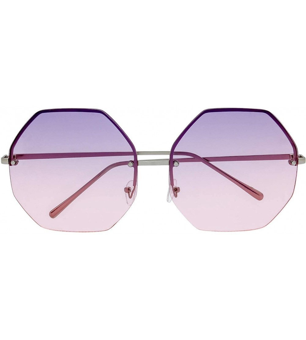 Oversized Fashion Designer Huge Hexagon Metal frame Ocean Colored Lens Sunglasses Gift Box - Silver - CQ185L53QU7 $22.39