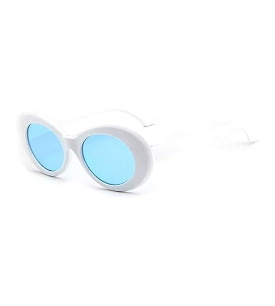 Oval Glasses Oval Sunglasses Ladies Trendy Vintage Retro Sunglasses Women's White Black Eyewear UV-White Frame Blue - CO19922...