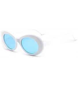 Oval Glasses Oval Sunglasses Ladies Trendy Vintage Retro Sunglasses Women's White Black Eyewear UV-White Frame Blue - CO19922...