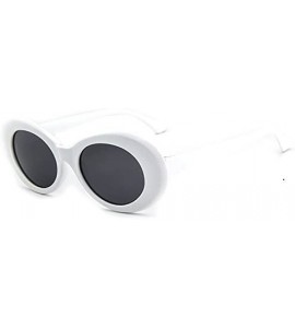 Oval Glasses Oval Sunglasses Ladies Trendy Vintage Retro Sunglasses Women's White Black Eyewear UV-White Frame Blue - CO19922...