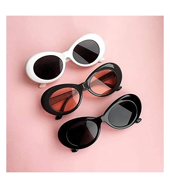 Oval Glasses Oval Sunglasses Ladies Trendy Vintage Retro Sunglasses Women's White Black Eyewear UV-White Frame Blue - CO19922...