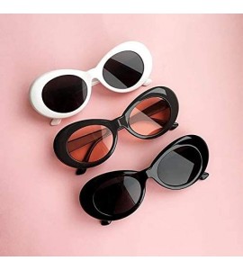 Oval Glasses Oval Sunglasses Ladies Trendy Vintage Retro Sunglasses Women's White Black Eyewear UV-White Frame Blue - CO19922...