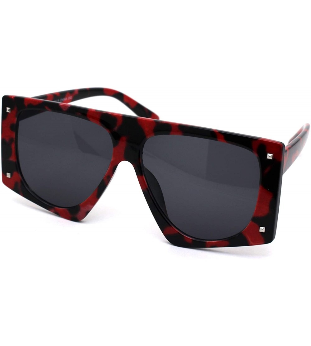 Square Animal Print Flat Top Squared Racer Mob Sunglasses - Red Leopard Black - CP19992RIG5 $19.58