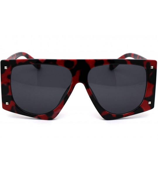 Square Animal Print Flat Top Squared Racer Mob Sunglasses - Red Leopard Black - CP19992RIG5 $19.58