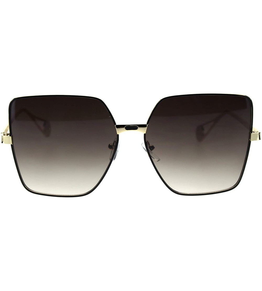 Rectangular Womens Metal Rim Squared Rectangular Butterfly Sunglasses - Gold Black Brown - CV18SYOHRG0 $24.37