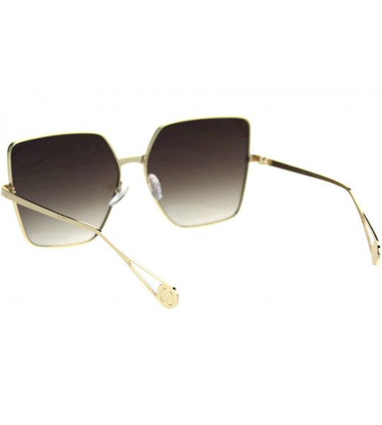 Rectangular Womens Metal Rim Squared Rectangular Butterfly Sunglasses - Gold Black Brown - CV18SYOHRG0 $24.37