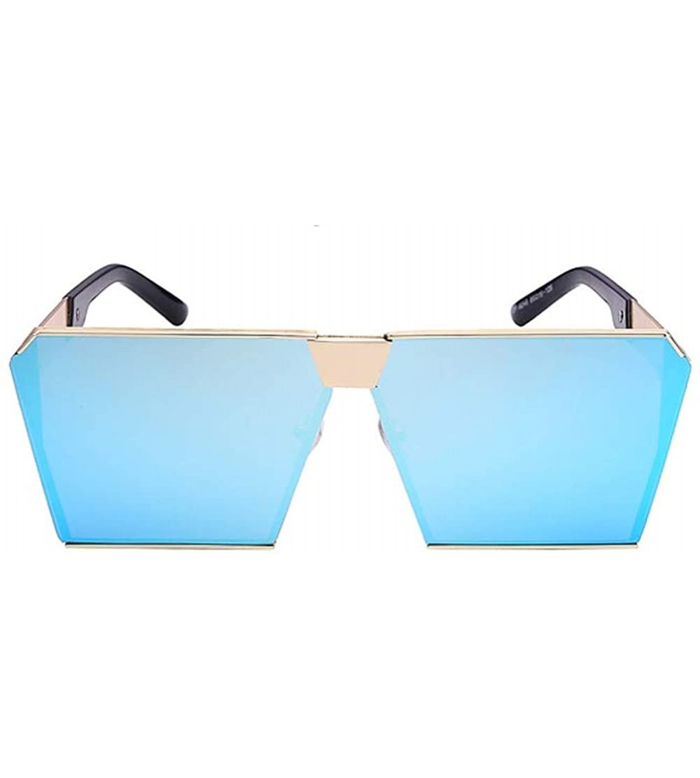 Oversized Oversized Square Metal Sunglasses Mirrored Color reflective lens Aviator Sunglasses UV400 - Blue - CA18SL40404 $26.87