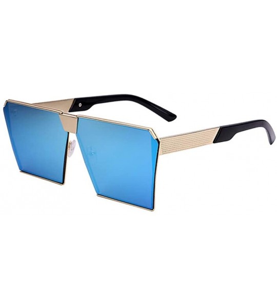 Oversized Oversized Square Metal Sunglasses Mirrored Color reflective lens Aviator Sunglasses UV400 - Blue - CA18SL40404 $26.87