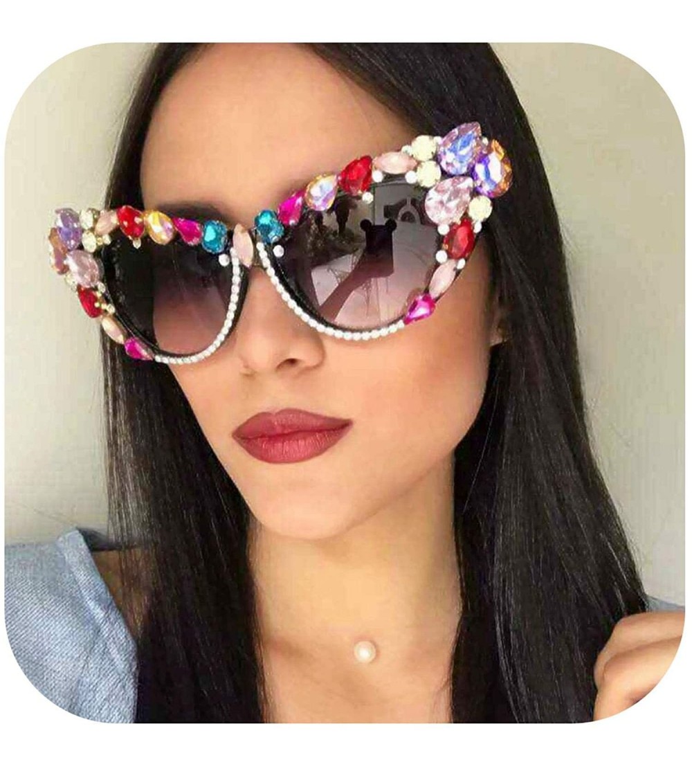 Semi-rimless Oversize Cat Eye Sunglasses Women Brand Designer Luxury Crystal Sexy Sun Glasses Ladies Feminino - Mix - CN198ZT...