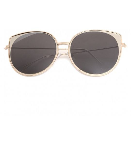 Oversized Oversized Large Cat Eye Designer Metal Thin Frame Color Mirror Lens M10315-CM - Black Gold - C312O7Q882P $25.89