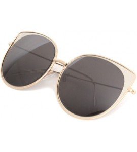 Oversized Oversized Large Cat Eye Designer Metal Thin Frame Color Mirror Lens M10315-CM - Black Gold - C312O7Q882P $25.89