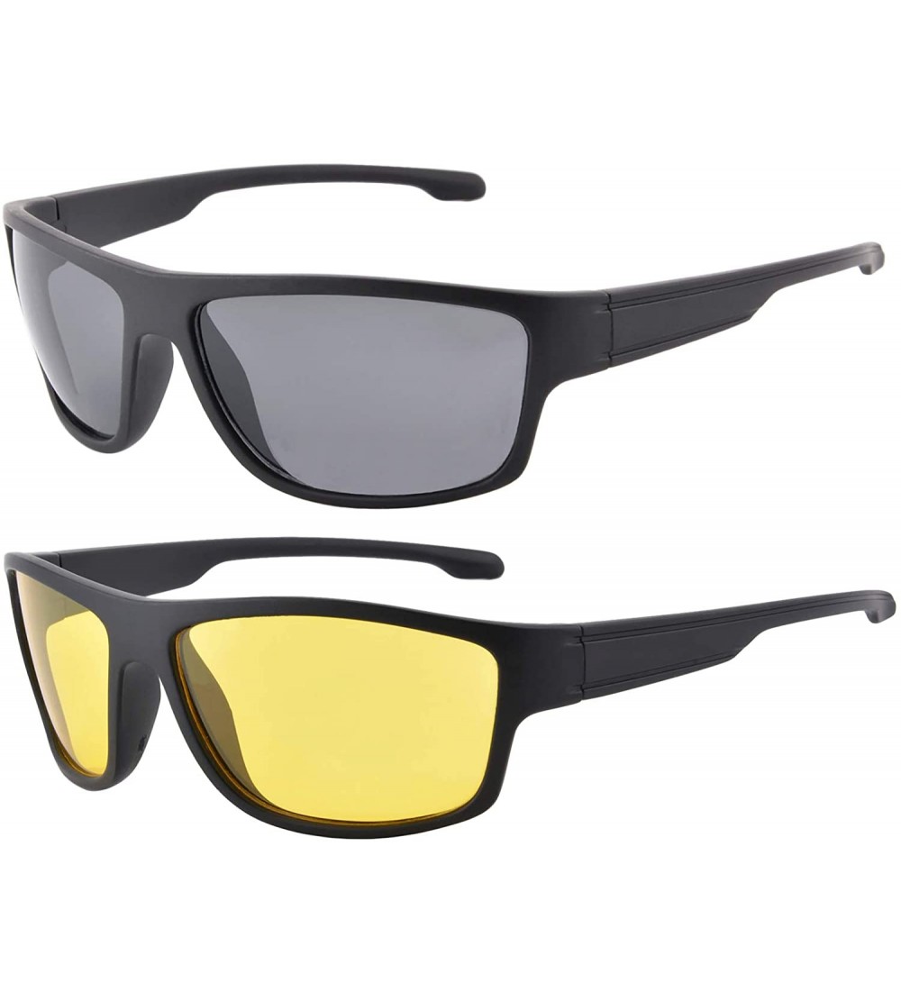 Sport Colorful Full Frame Sport Sunglasses and Fishing Driving Eyewears 2 Glasses Set for Men/Women-SH201 - Black Frame - CR1...