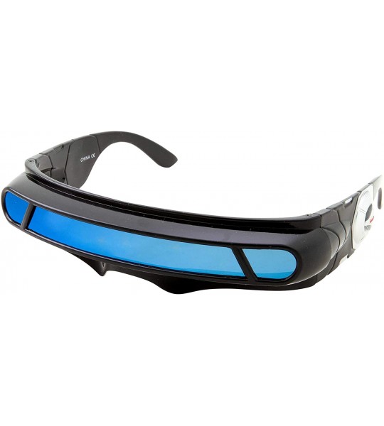 Wrap Futuristic Space Alien Costume Sunglasses Cyclops Shield Party Mirror Mono Lens - Black - Blue Mirror Lens - C518YZKLZQ9...